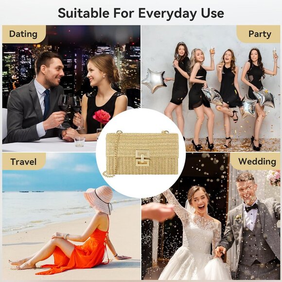 Straw Clutch Purse for Women, Woven Beach Bag Summer Corssbody Purse Small Ratta - Picture 7 of 7